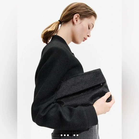 H&M Black Textured Bomber Jacket cardigan black tweed size small - Picture 3 of 10